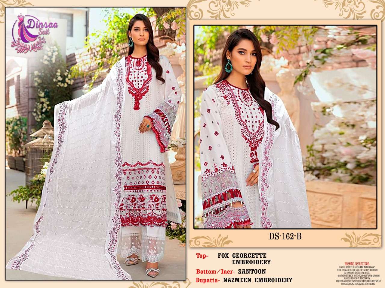 Dinsaa Hit Design 162 Colours By Dinssa Suits 162-A To 162-C Series Pakistani Suits Beautiful Fancy Colorful Stylish Party Wear & Occasional Wear Faux Georgette With Embroidery Dresses At Wholesale Price